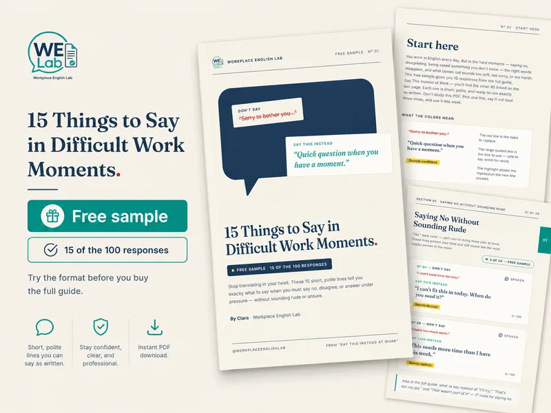 Free sample cover and inside pages for 15 Things to Say in Difficult Work Moments