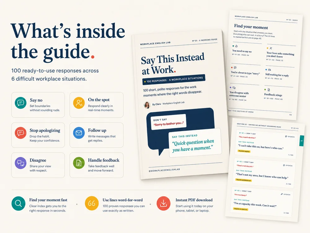 What's inside the full guide: 100 workplace responses organized across six situations