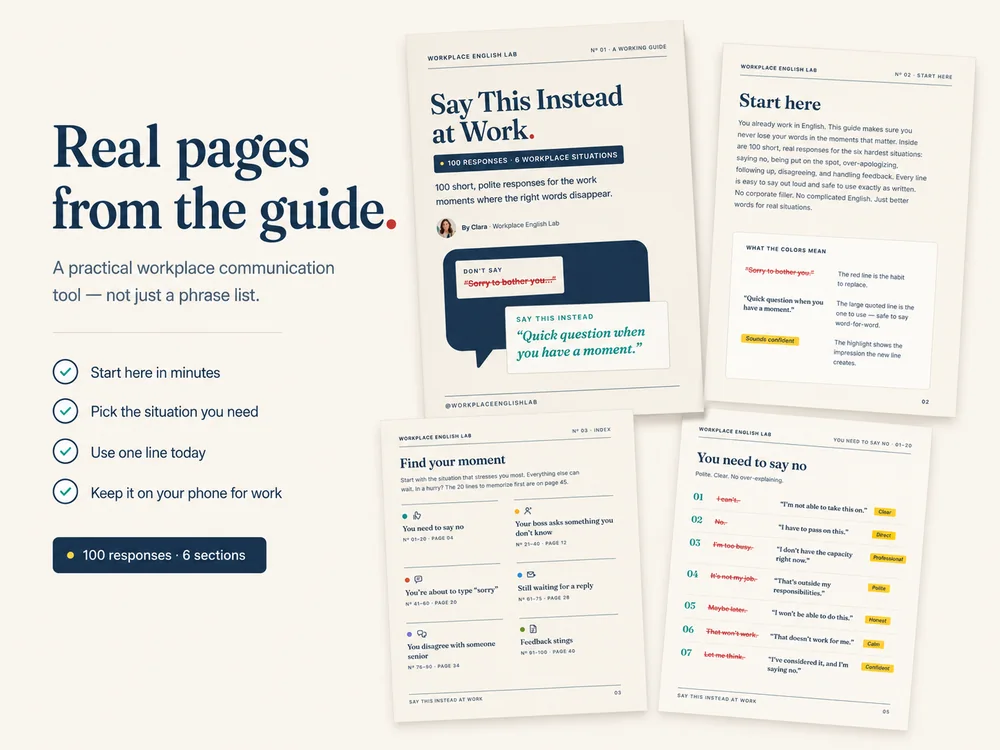 Real pages from the full guide including the cover, index, and saying no section